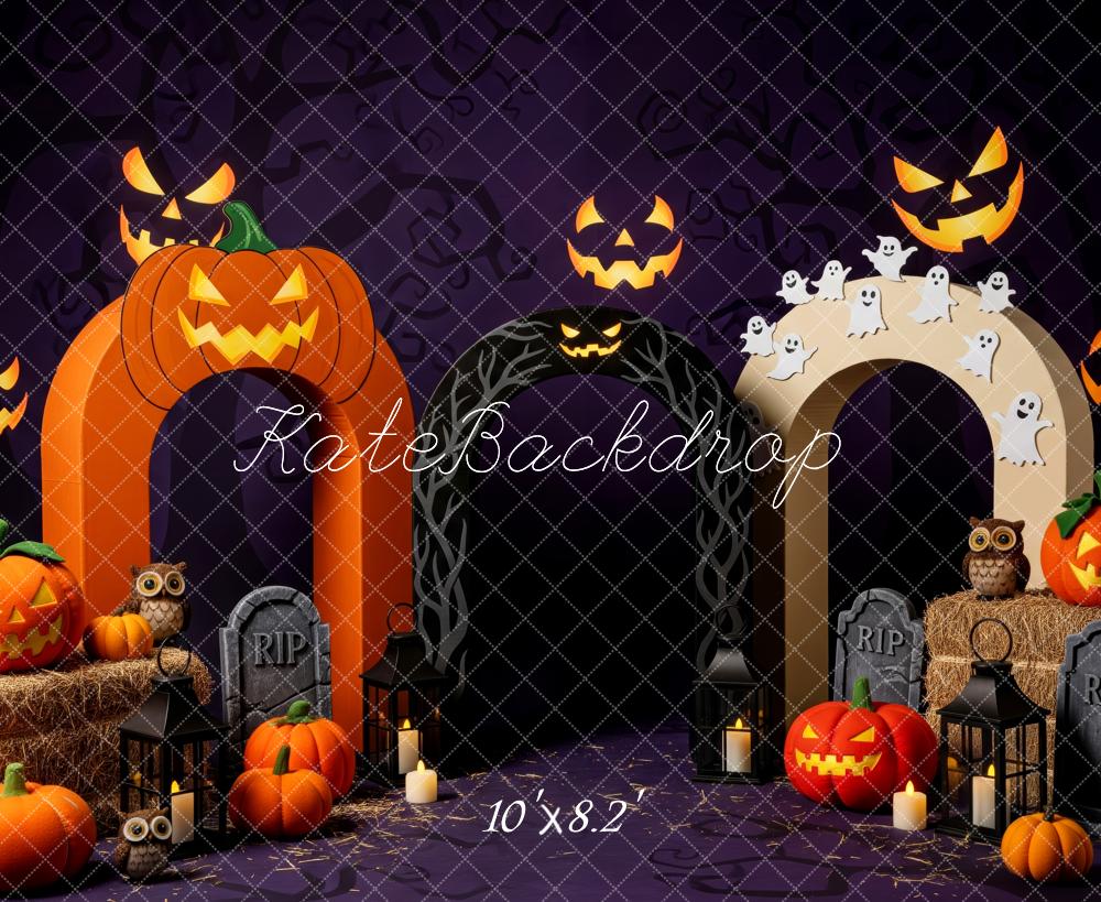 Kate Halloween Pumpkin Arch Ghost Owl Backdrop Designed by Patty Robert