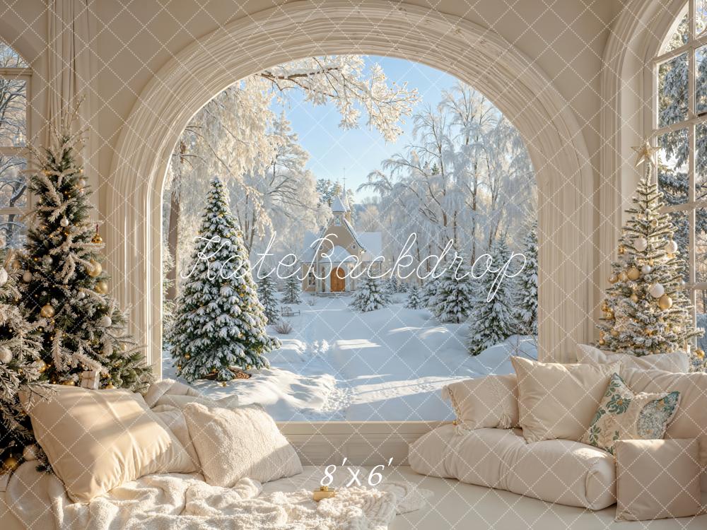 Kate Christmas Snowy Forest Window Arch Backdrop Designed by Emetselch -UK