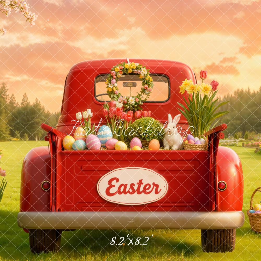 Kate Easter Truck Tulips Bunny Eggs Backdrop Designed by Emetselch -UK