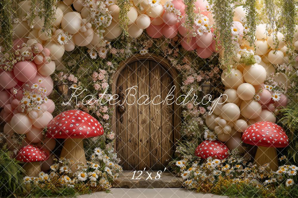 Kate Fairy Fantasy Balloon Arch Mushrooms Backdrop Designed by Ashley Paul