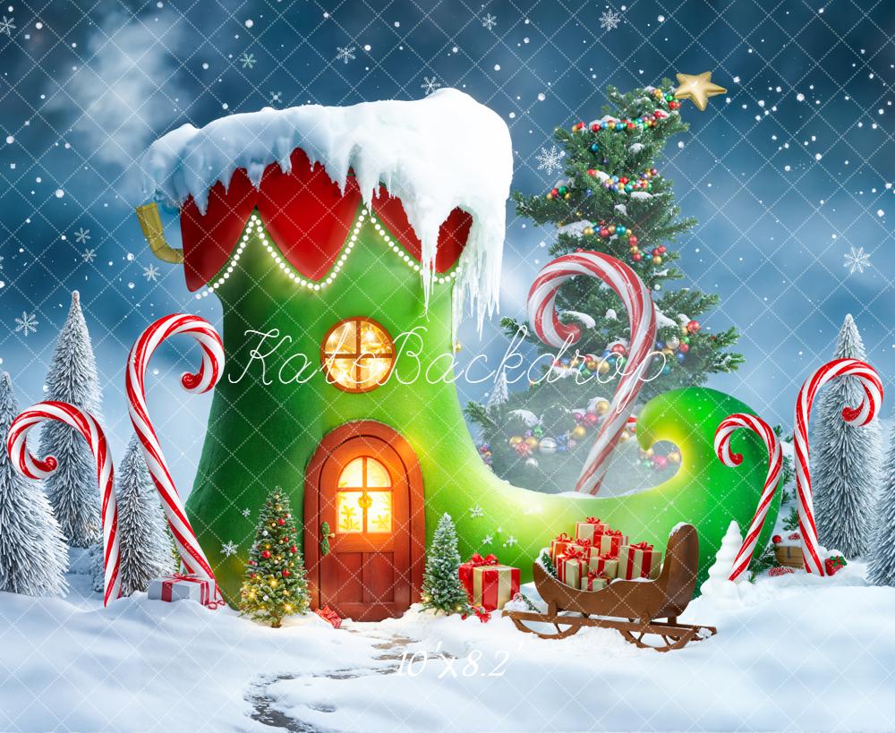 Kate Christmas Elf Shoe Tree Gifts Backdrop Designed by Emetselch -UK