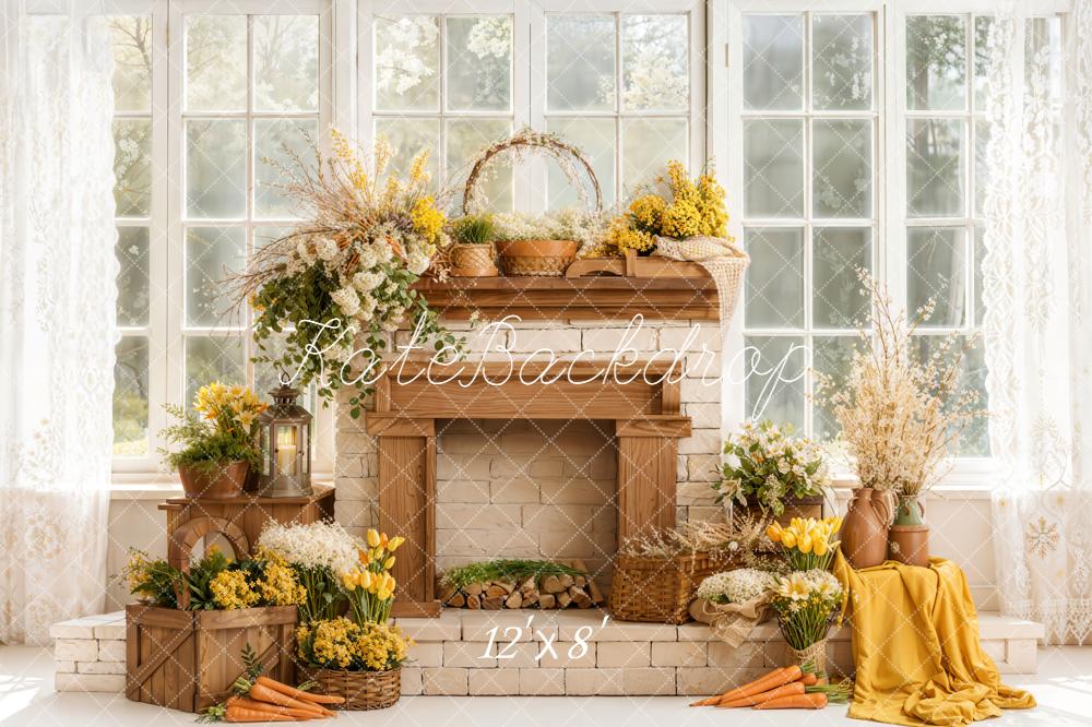 Kate Spring Fireplace Floral Carrots Window Backdrop Designed by Emetselch -UK