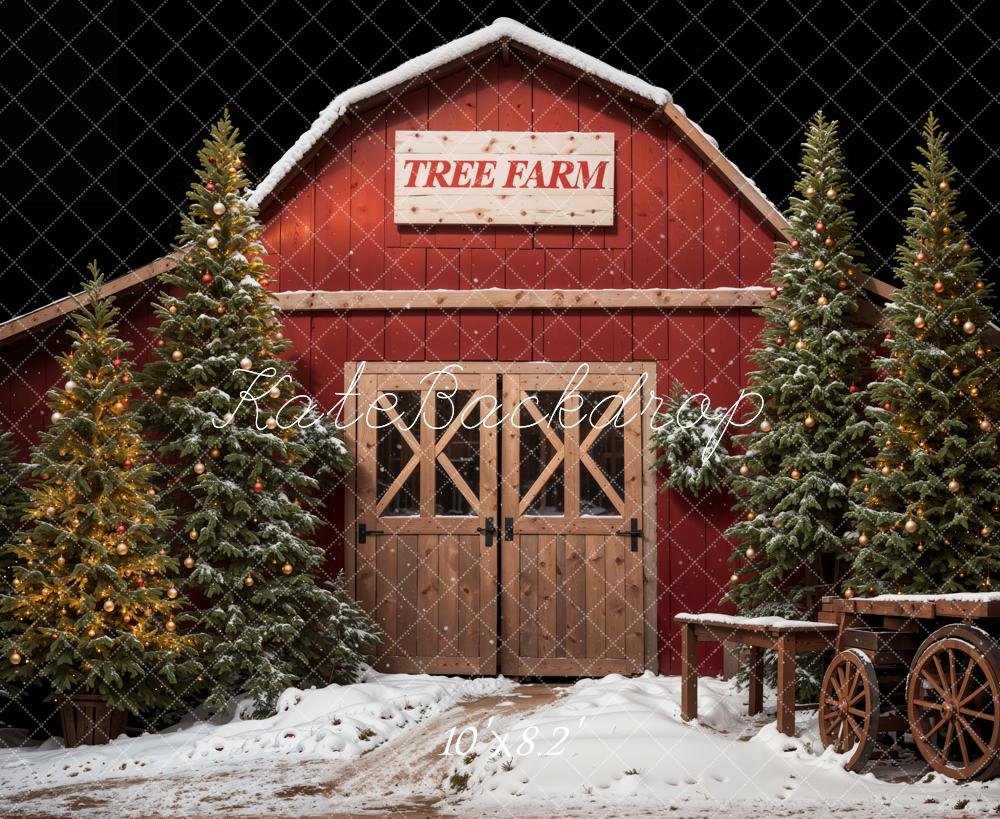 Kate Christmas Forest Red Tree Farm Backdrop Designed by Emetselch -UK