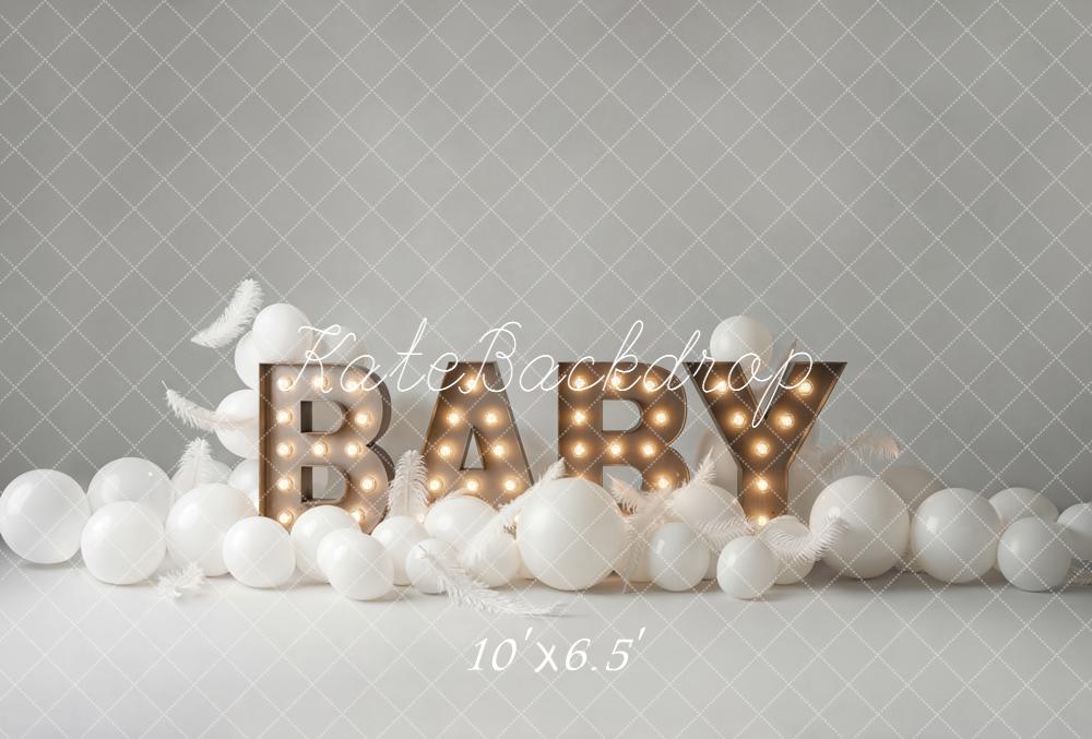 Kate Baby Marquee Letters White Balloons Fleece Backdrop Designed by Emetselch