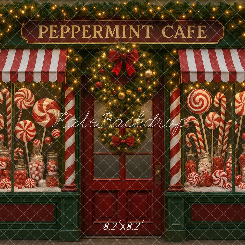 Kate Christmas Peppermint Cafe Candy Shop Backdrop Designed by Ashley Paul