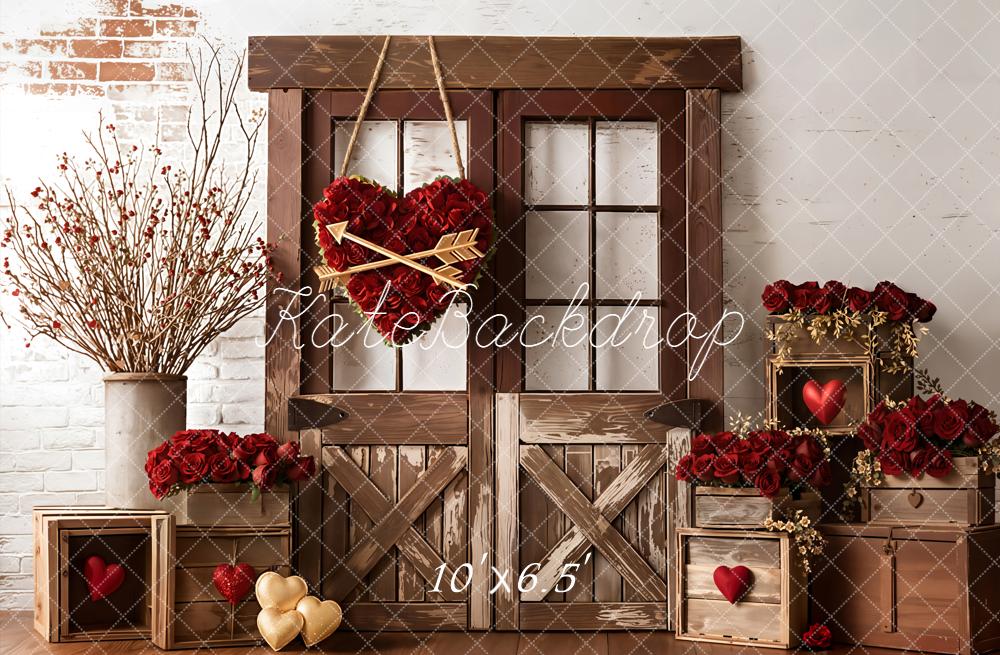Kate Valentine Rustic Door Roses Fleece Backdrop Designed by Emetselch