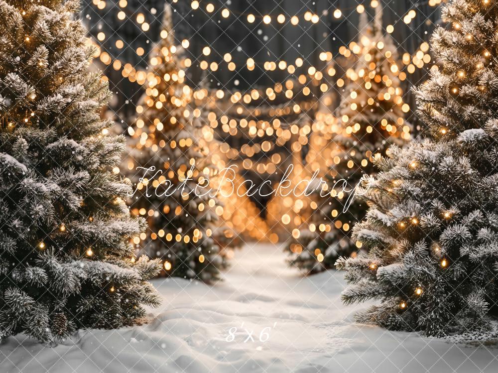 Kate Christmas Snowy Trees Bokeh Lights Backdrop Designed by Emetselch -UK