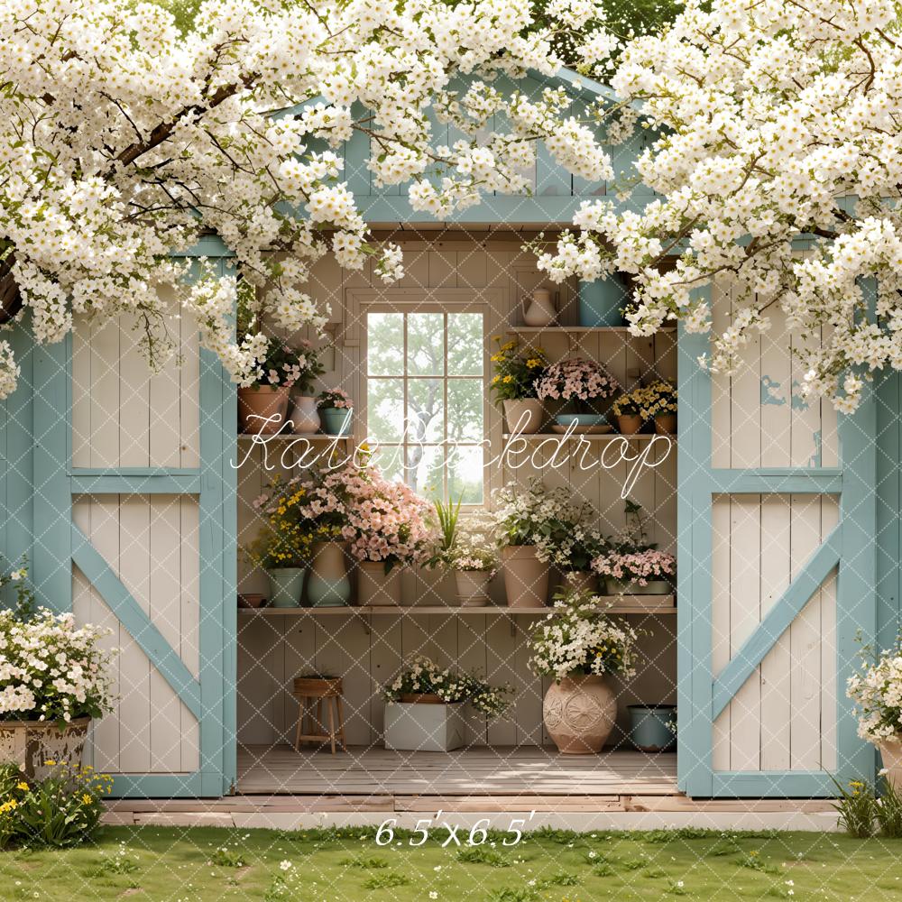 Kate Spring Flowering Trees Blue Shed Backdrop Designed by Emetselch -UK