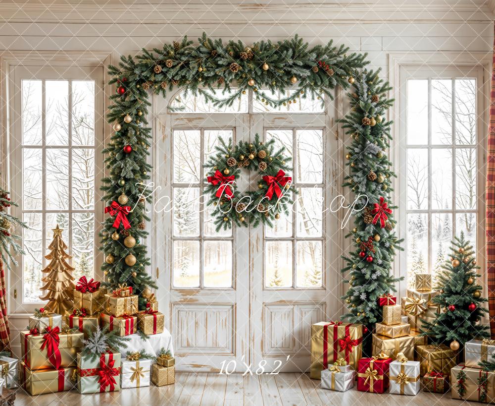 Kate Christmas Garland Rustic Windows Backdrop Designed by Emetselch -UK