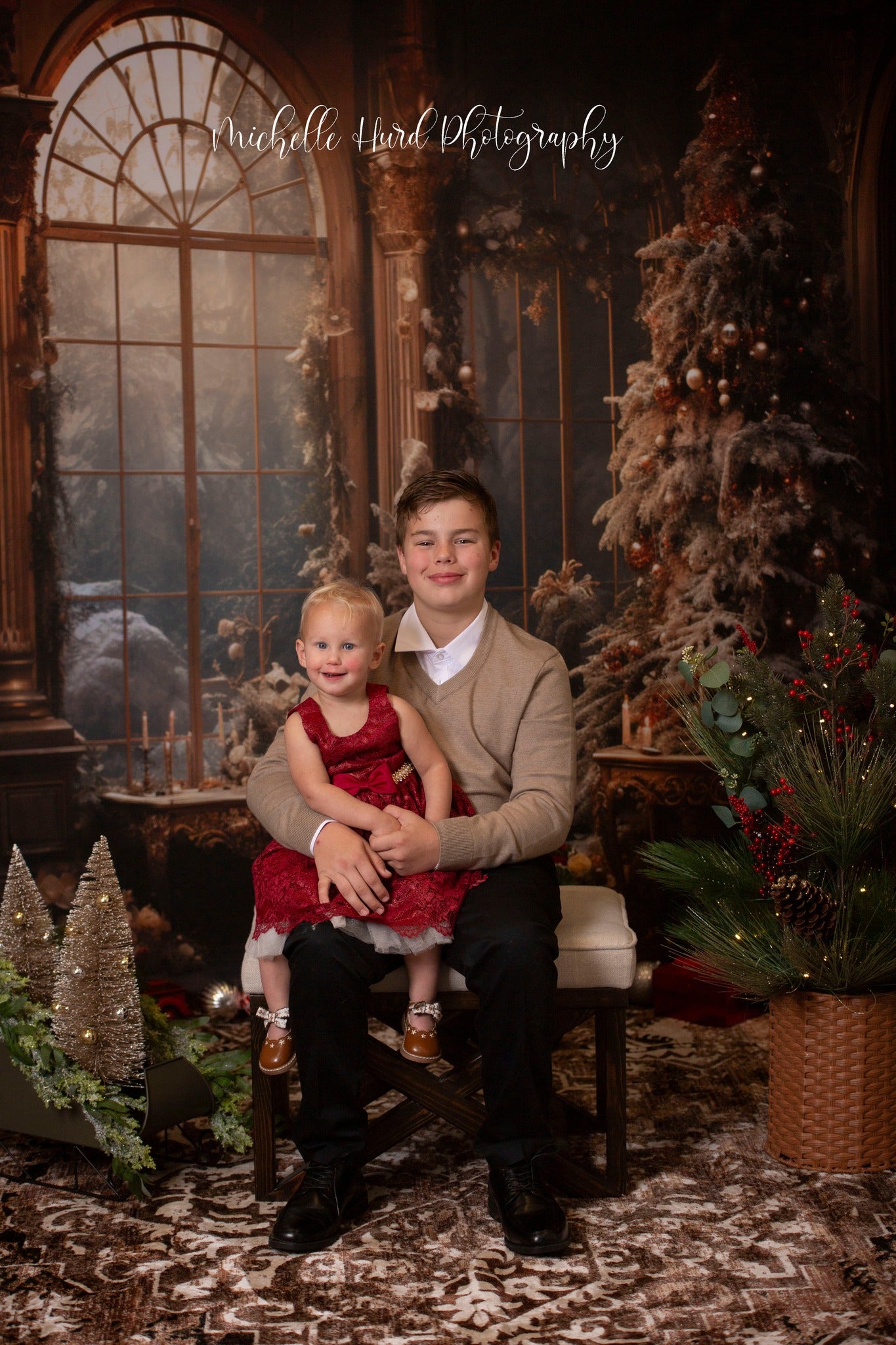 Kate Vintage Christmas Tree Window Backdrop for Photography -UK