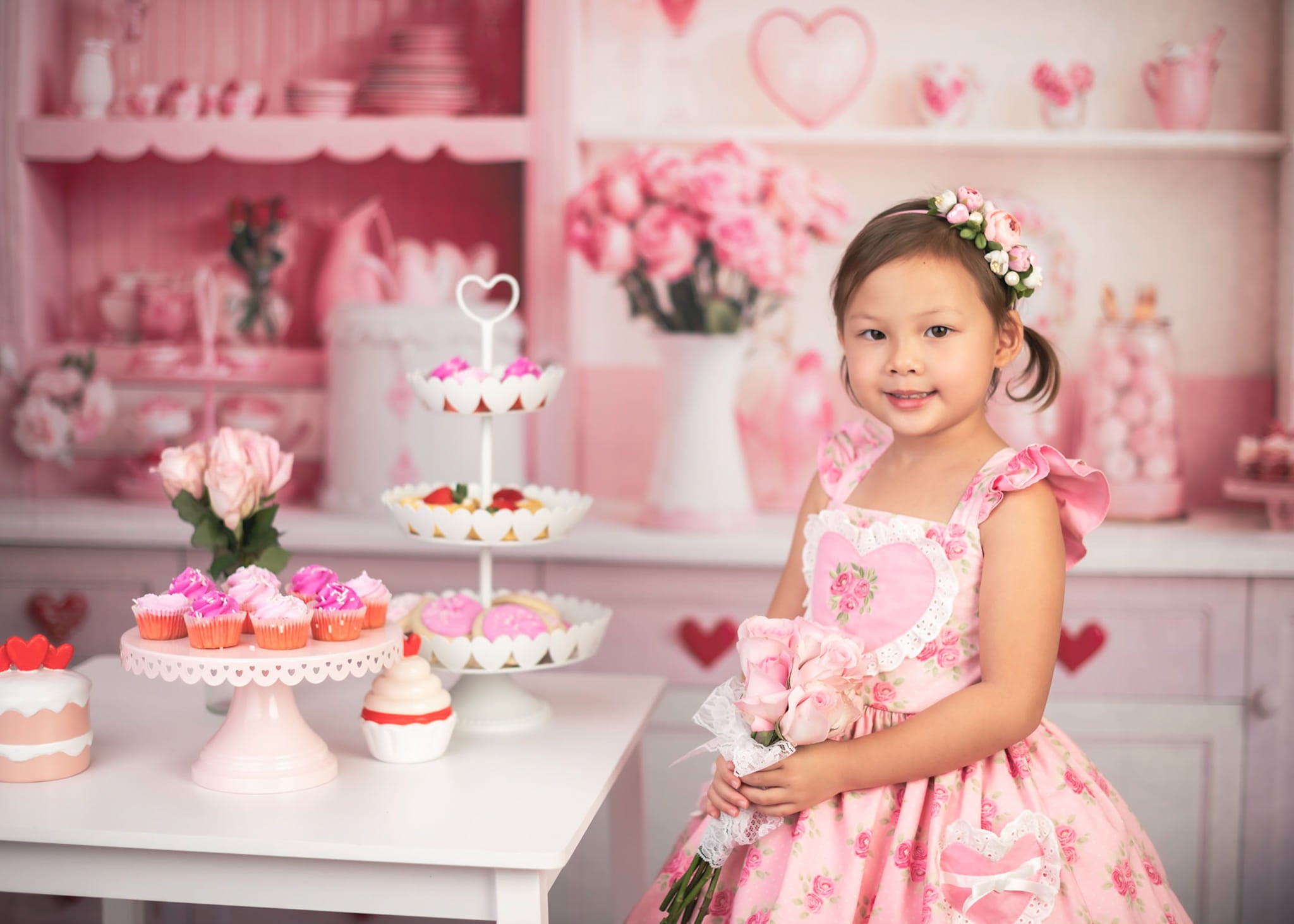 Kate Valentine's Day Pink Sweet Kitchen Backdrop Designed by Emetselch