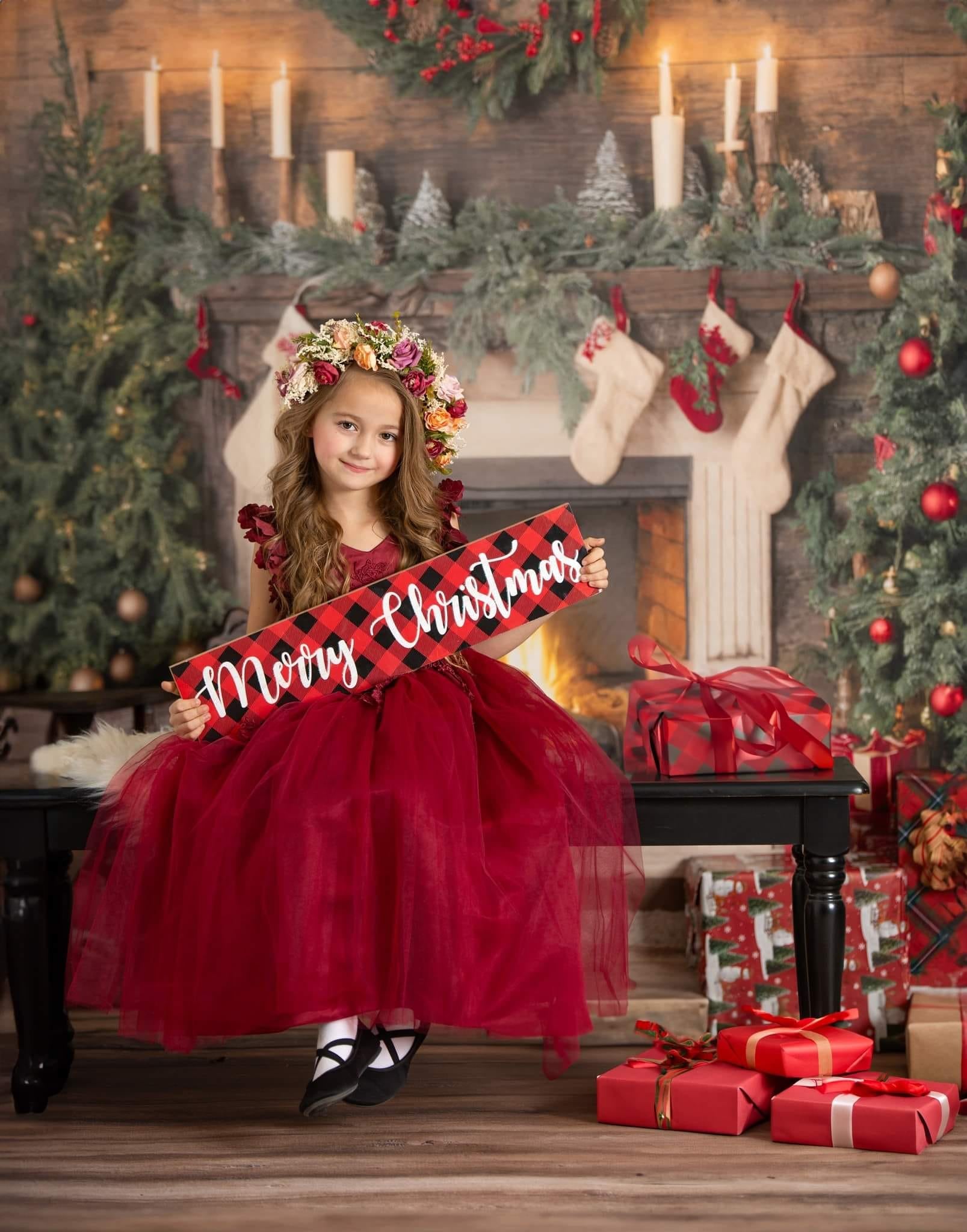 Kate Christmas Santa Room Fireplace Socks Backdrop for Photography -UK