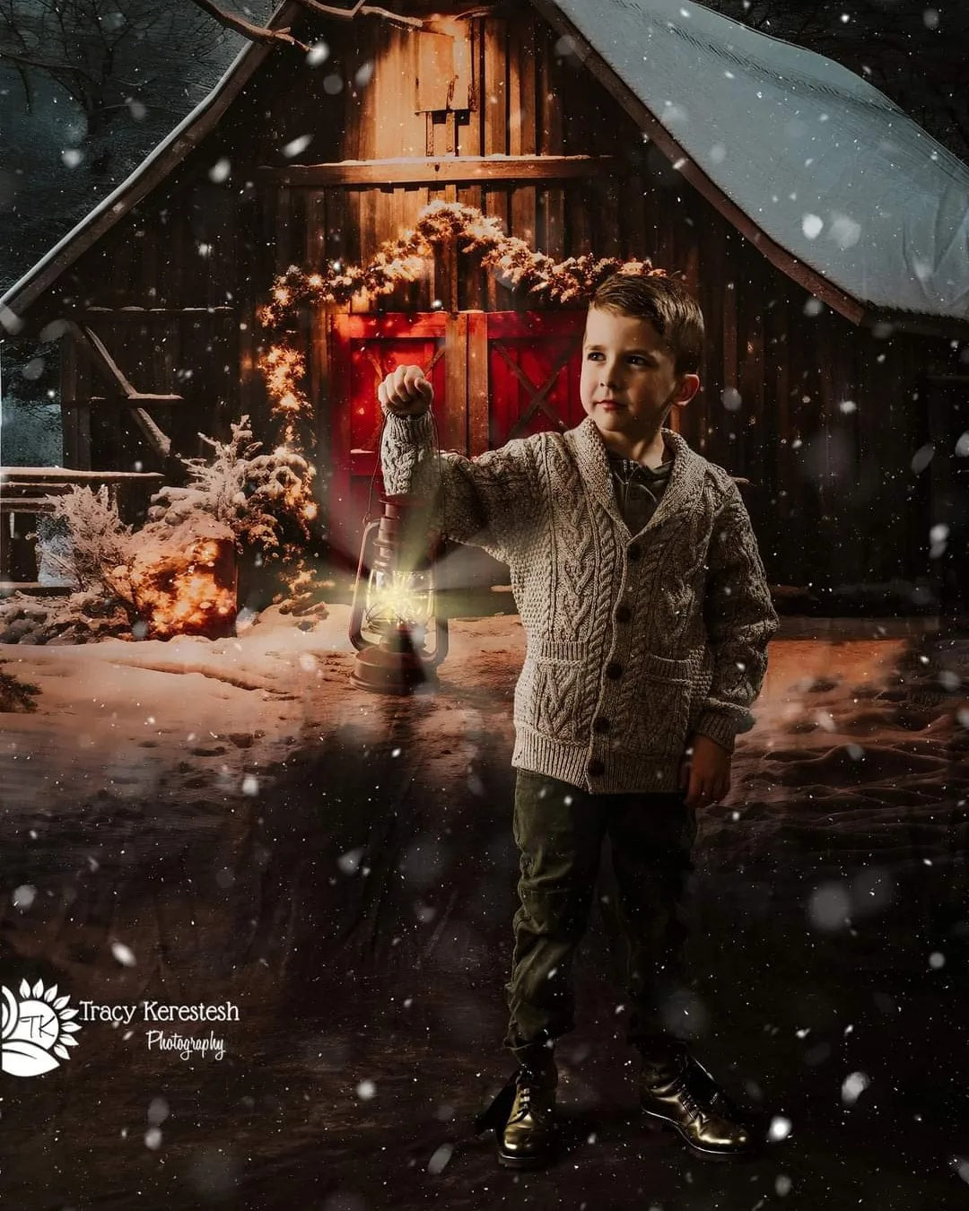 Kate Sweep Christmas Red Barn Night Backdrop for Photography -UK