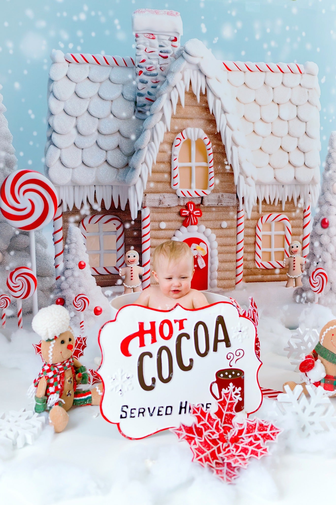 Kate Christmas Winter Snow Candy House Backdrop Designed by Chain Photography