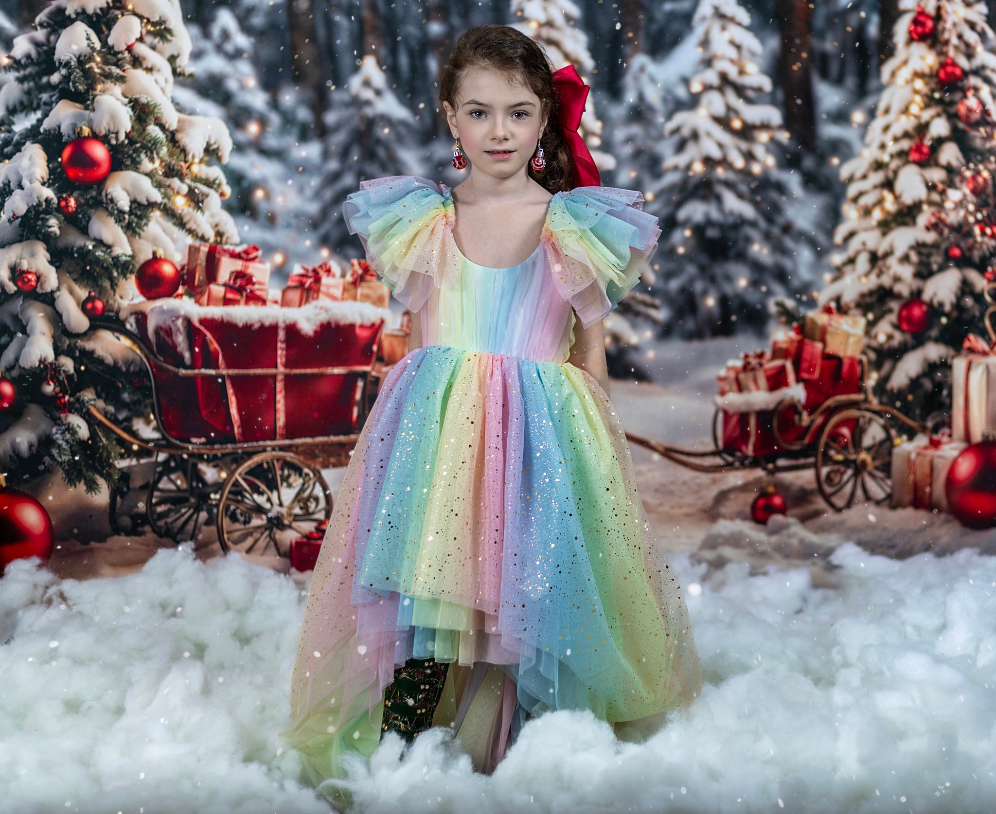 Kate Christmas Tree Outside Snowy Gift Backdrop for Photography -UK