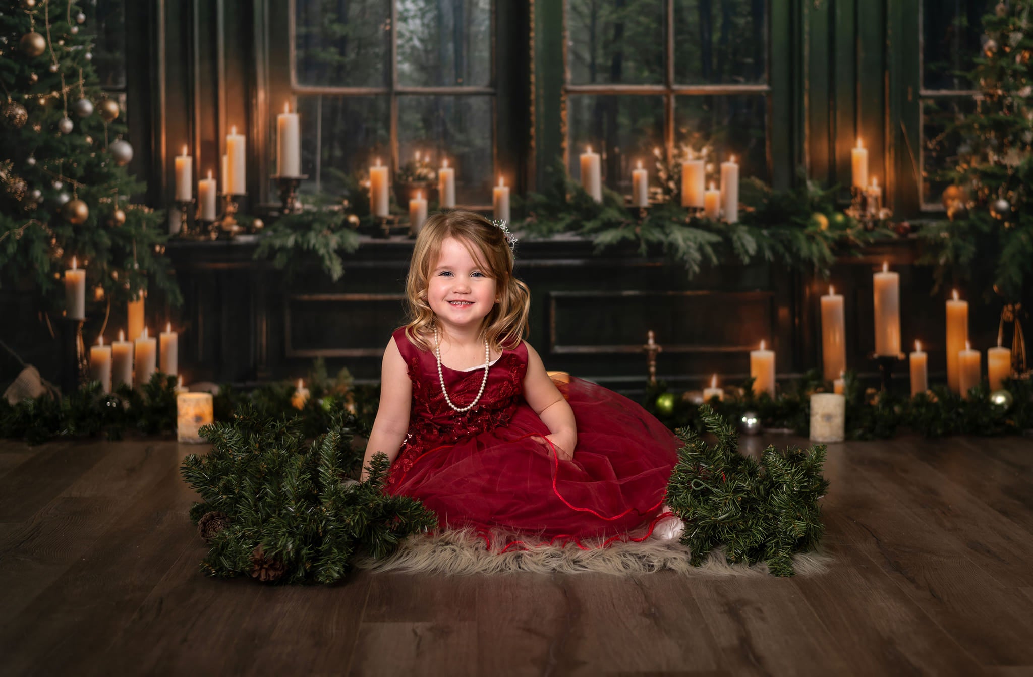 Kate Christmas Green Window Candle Backdrop Designed by Emetselch -UK