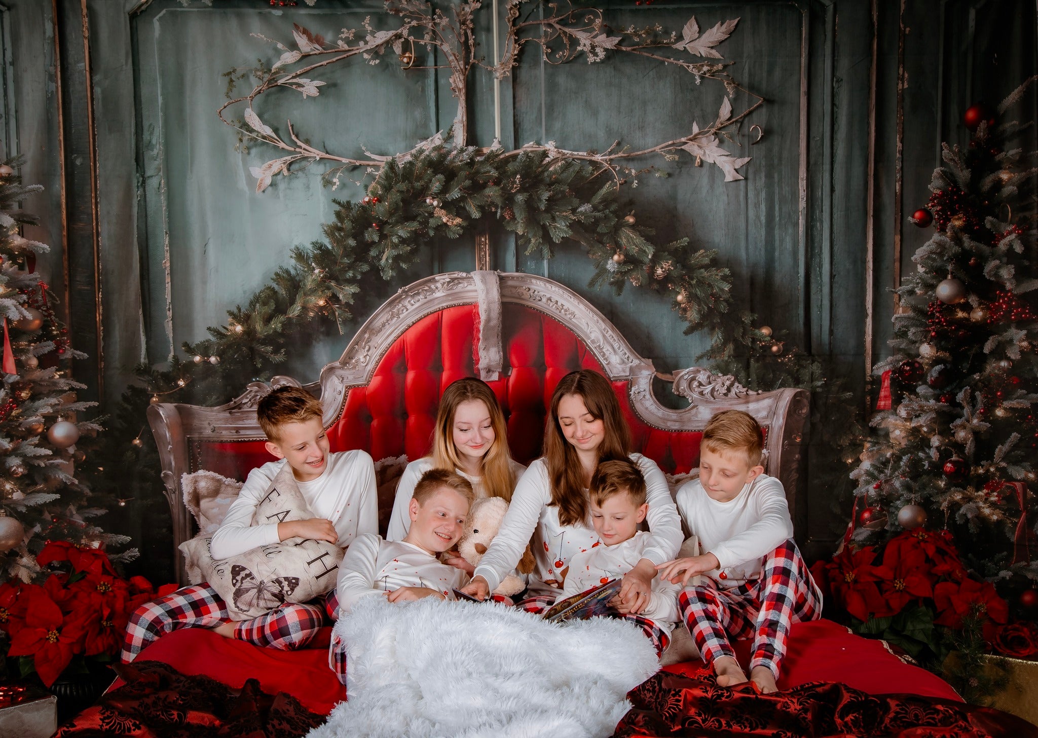 Kate Christmas Red Headboard Green Wall Tree Backdrop Designed by Emetselch -UK