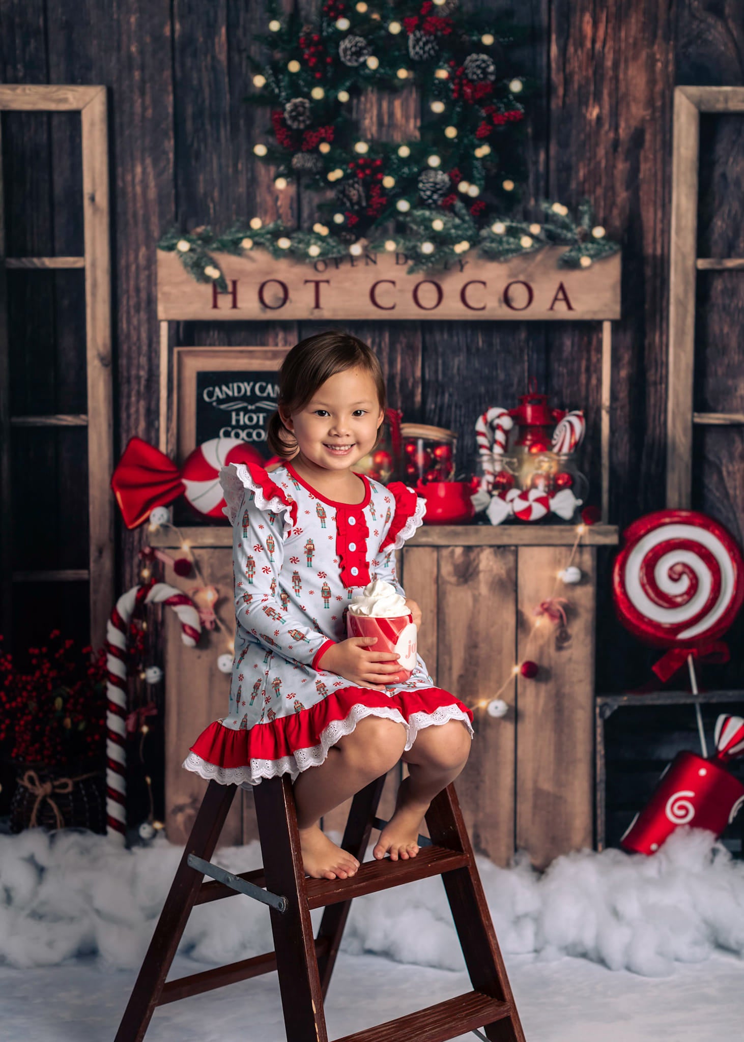 Kate Christmas Hot Cocoa Wooden Winter Backdrop Designed by Emetselch