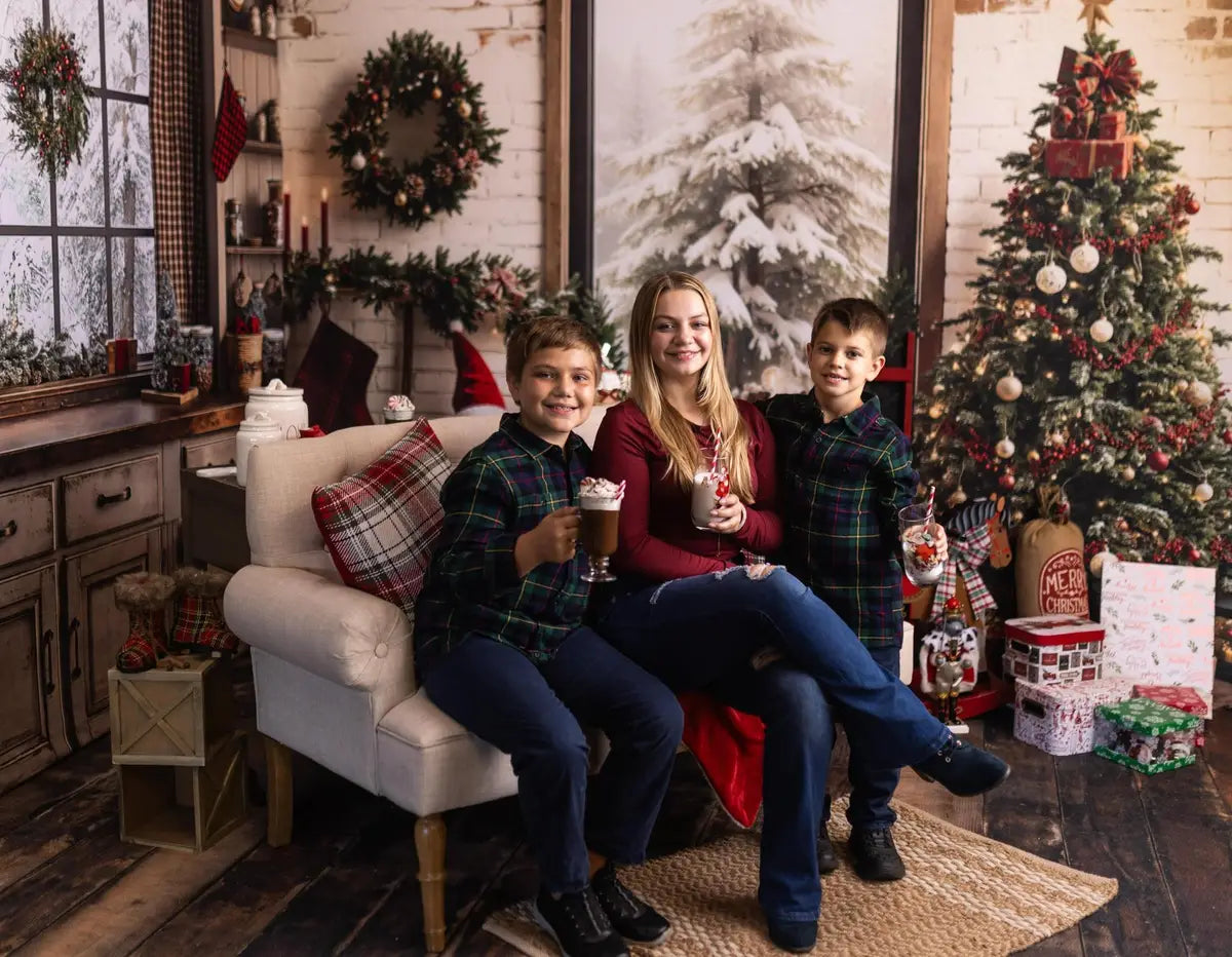 Kate Retro Brown Christmas Kitchen Backdrop Designed by Emetselch -UK