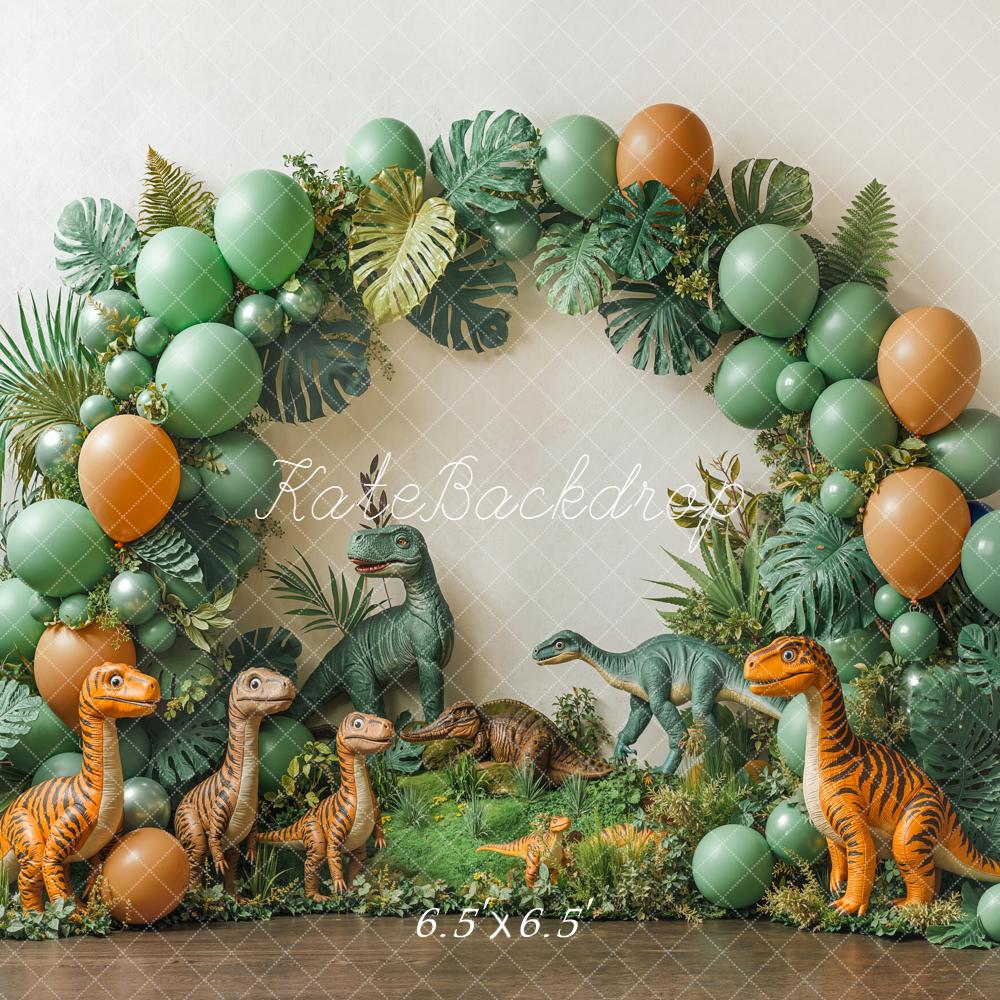 Kate Dinosaur Balloon Arch Greenery Backdrop Designed by Emetselch