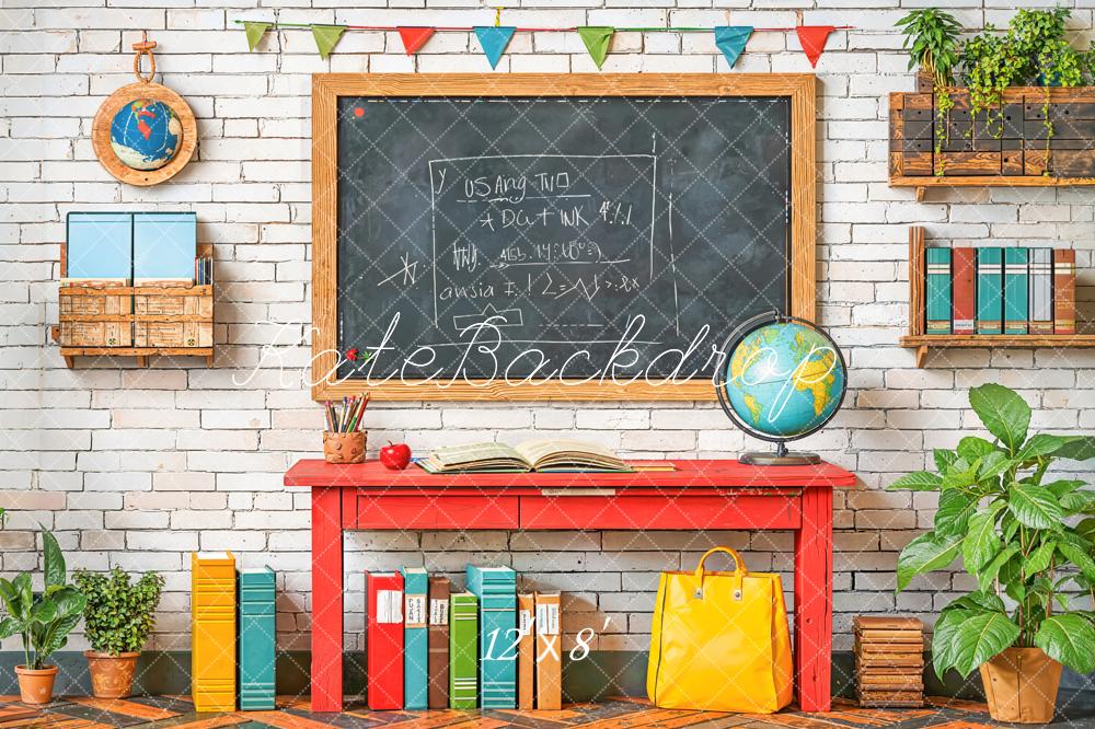 Kate Back To School Chalkboard Globe Books Fleece Backdrop Designed by Emetselch -UK