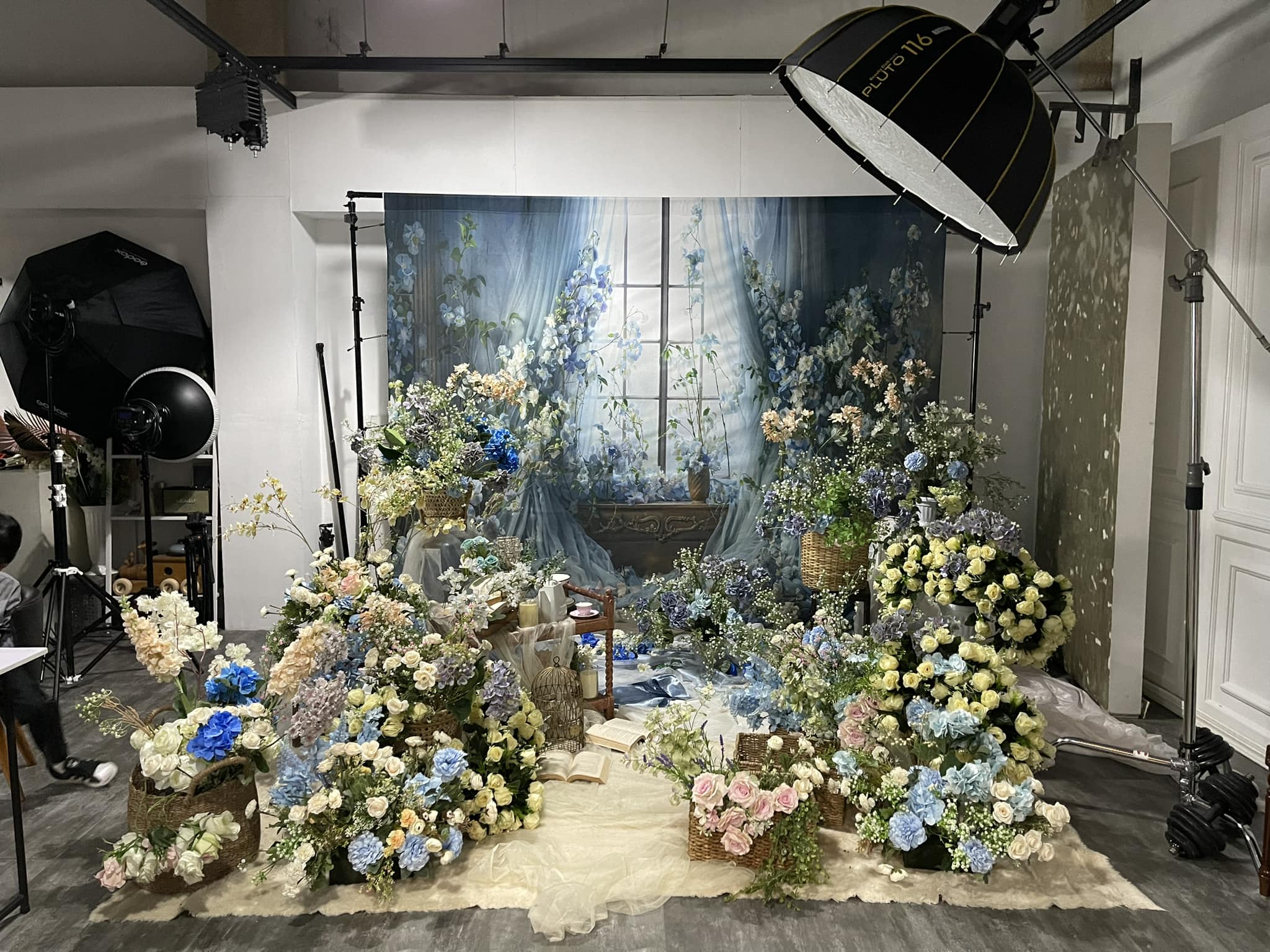 Kate Spring Blue Flower Curtain Window Room Backdrop Designed by Emetselch