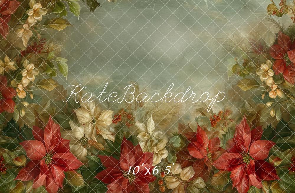Kate Christmas Poinsettia Cream Flowers Backdrop Designed by Emetselch