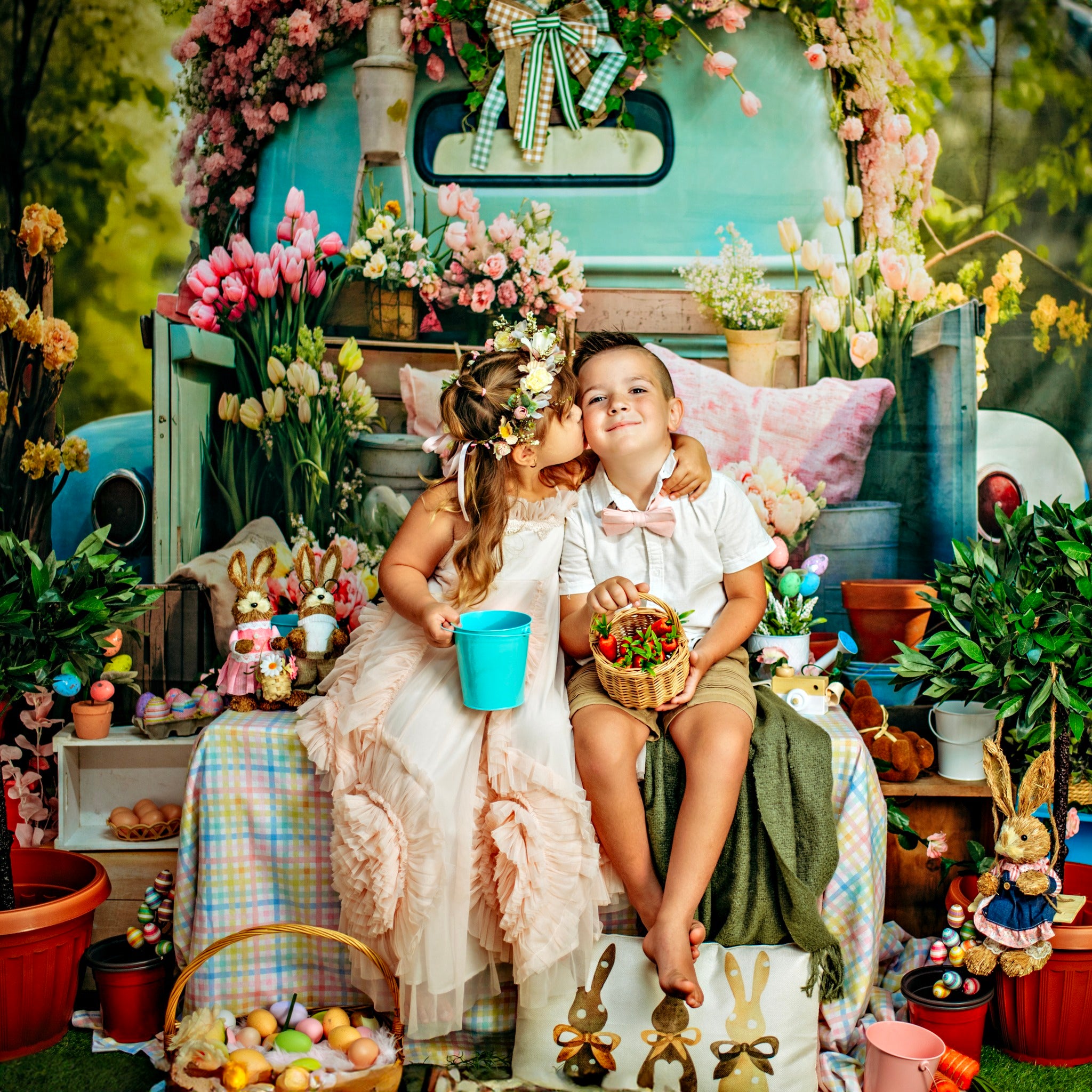 Kate Spring Flower Green Truck Backdrop Designed by Emetselch -UK