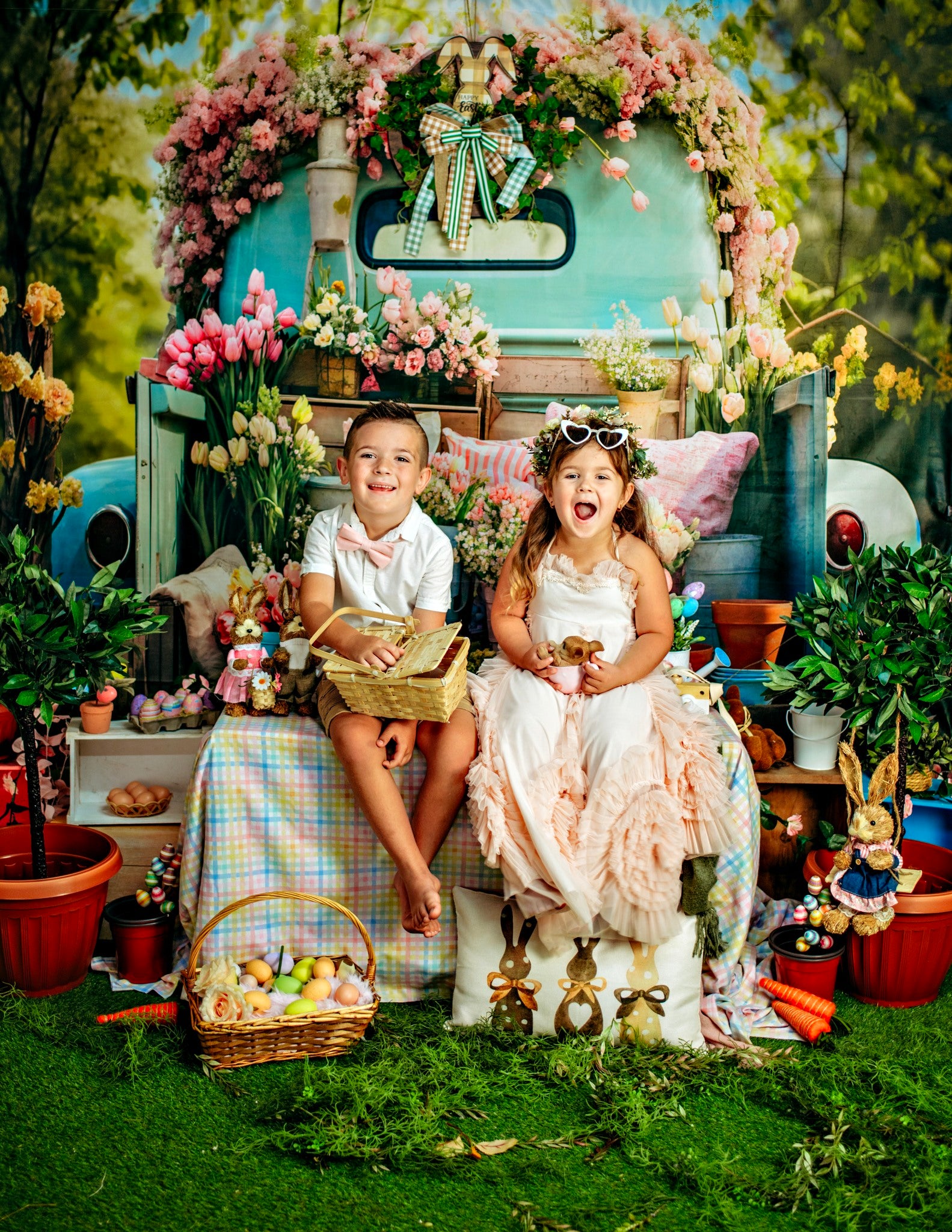 Kate Spring Flower Green Truck Backdrop Designed by Emetselch -UK