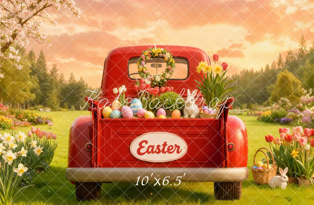 Kate Easter Truck Tulips Bunny Eggs Backdrop Designed by Emetselch -UK