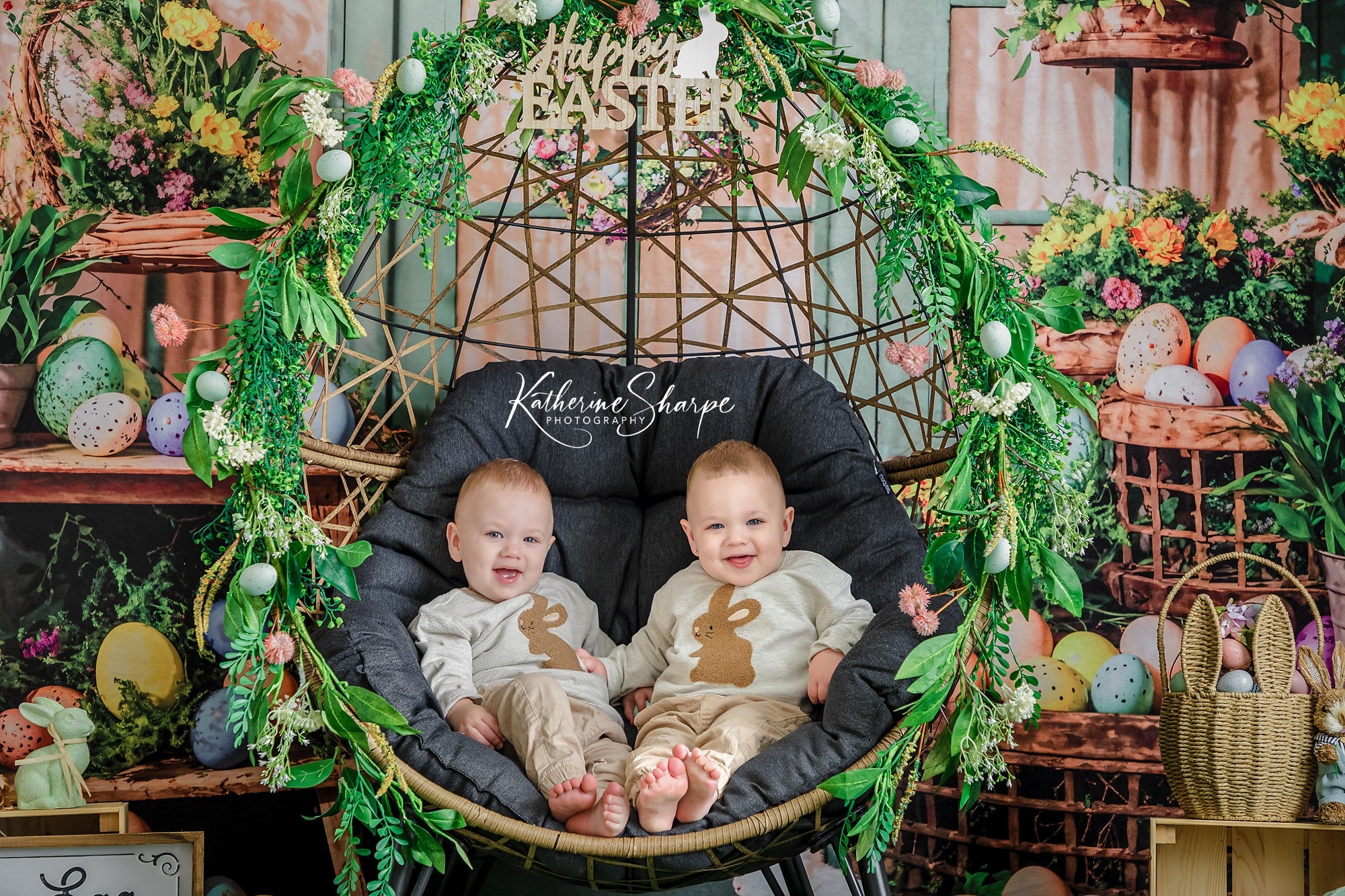 Kate Easter Eggs Flowers Green Door Backdrop Designed by Emetselch -UK