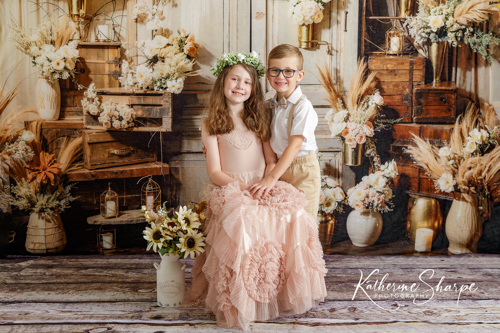 Kate Boho Flowers Reed Wood Door Backdrop Designed by Emetselch -UK