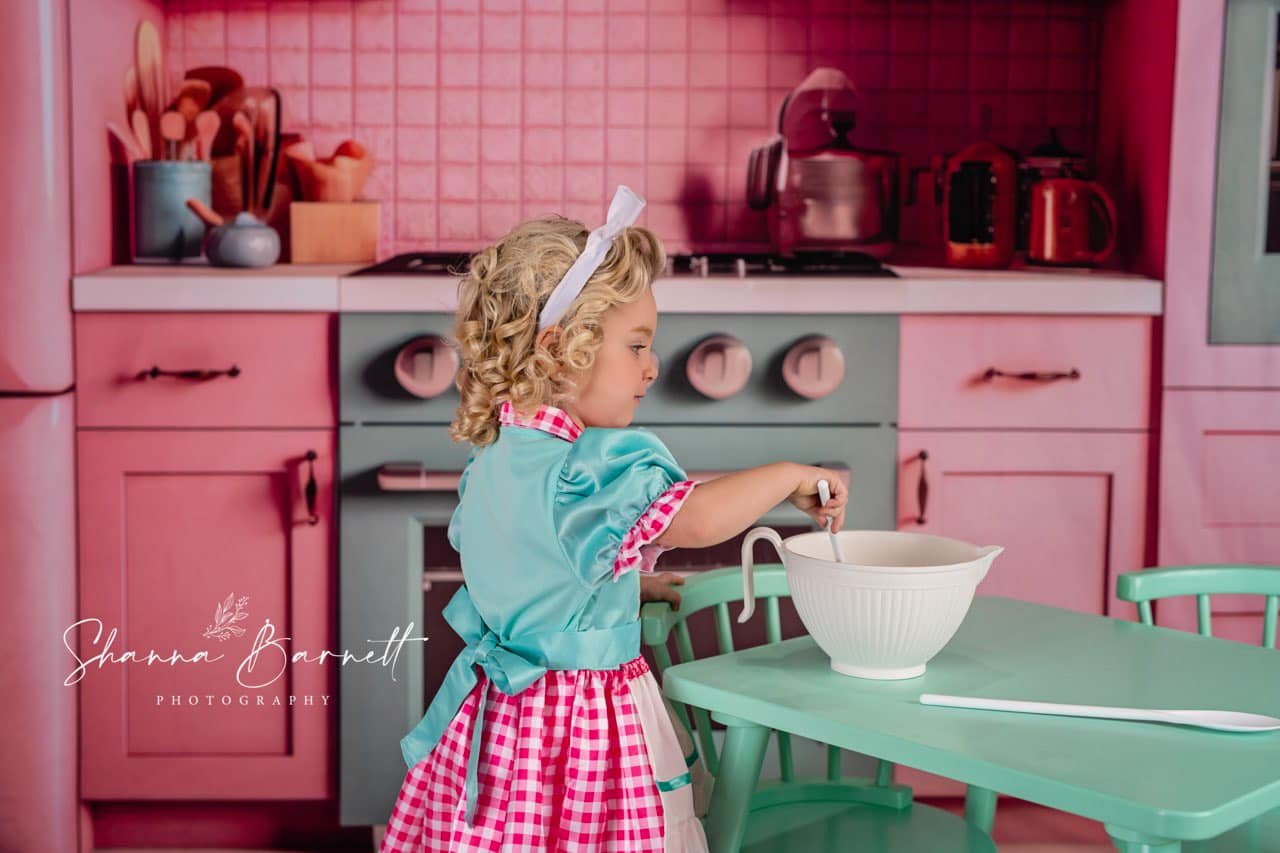 Kate Pink Fantasy Dollhouse Kitchen Backdrop Designed by Mandy Ringe Photography -UK