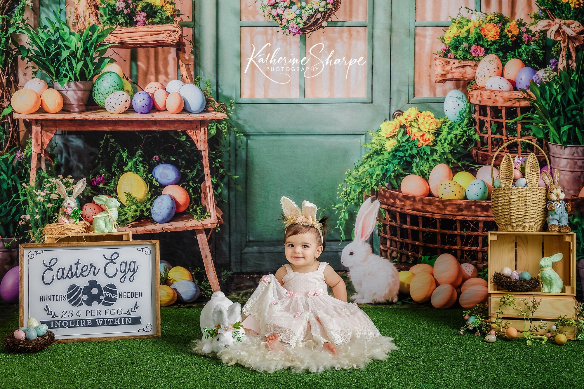 Kate Easter Eggs Flowers Green Door Backdrop Designed by Emetselch -UK