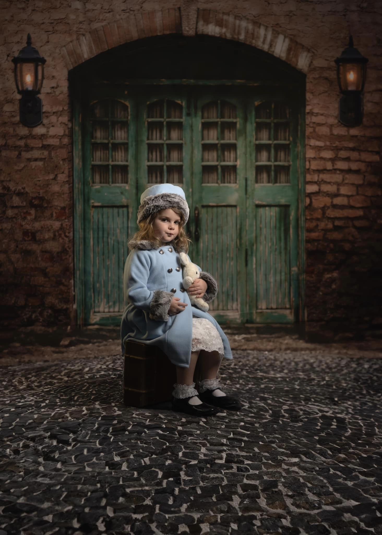Kate Blue Door in Front Brick Wall Backdrop for Photography -UK