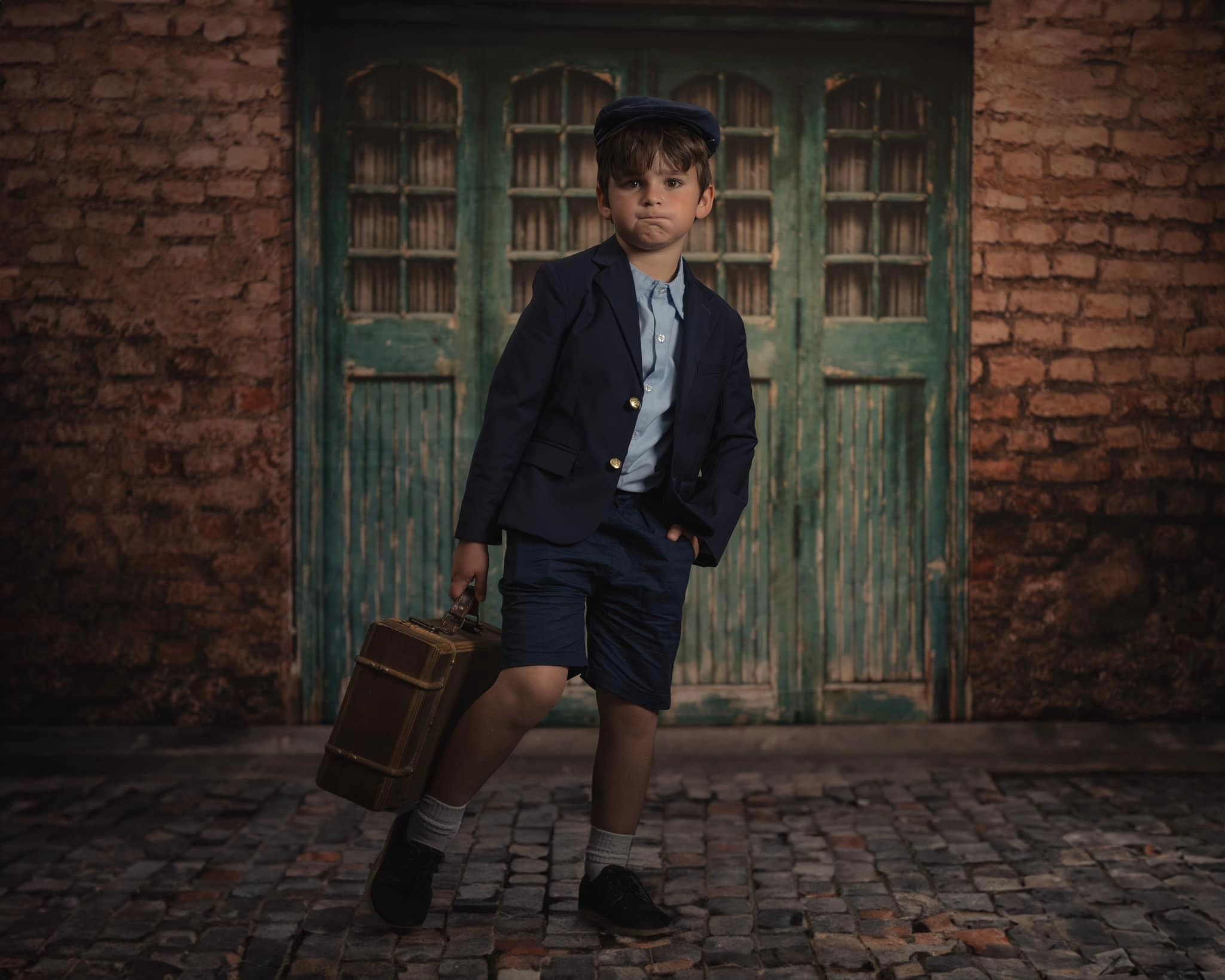 Kate Blue Door in Front Brick Wall Backdrop for Photography -UK