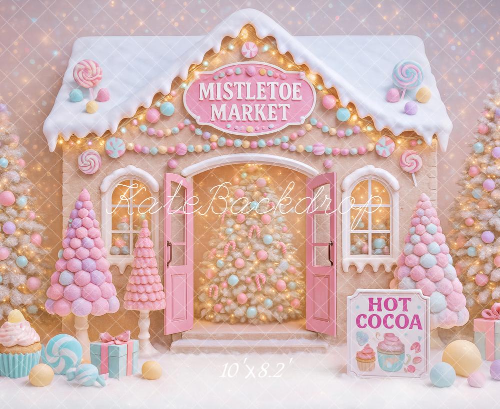 Kate Christmas Candy House Pastel Trees Backdrop Designed by Ashley Paul