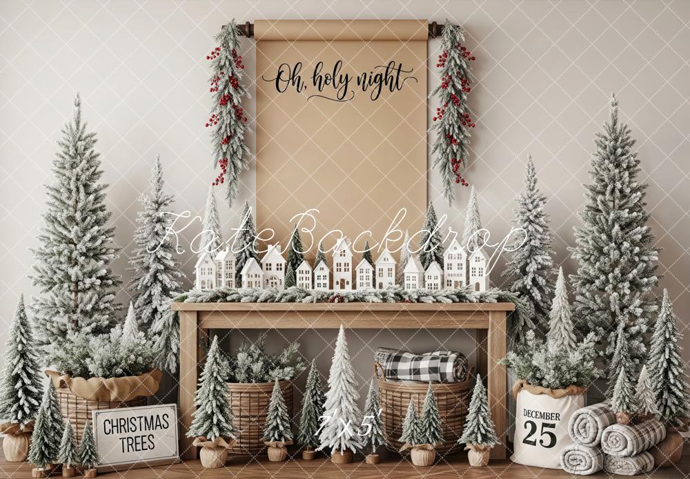 Kate Christmas Miniature Houses Snowy Trees Backdrop Designed by Patty Robert