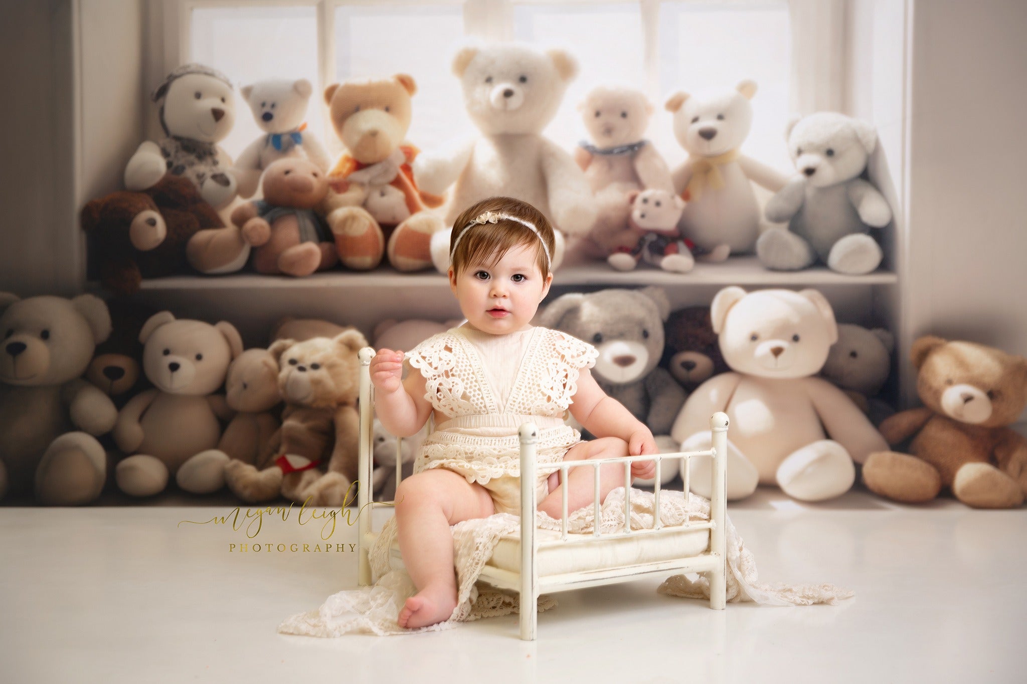 Kate Cream Teddy Bear Window Backdrop Designed by Megan Leigh Photography -UK