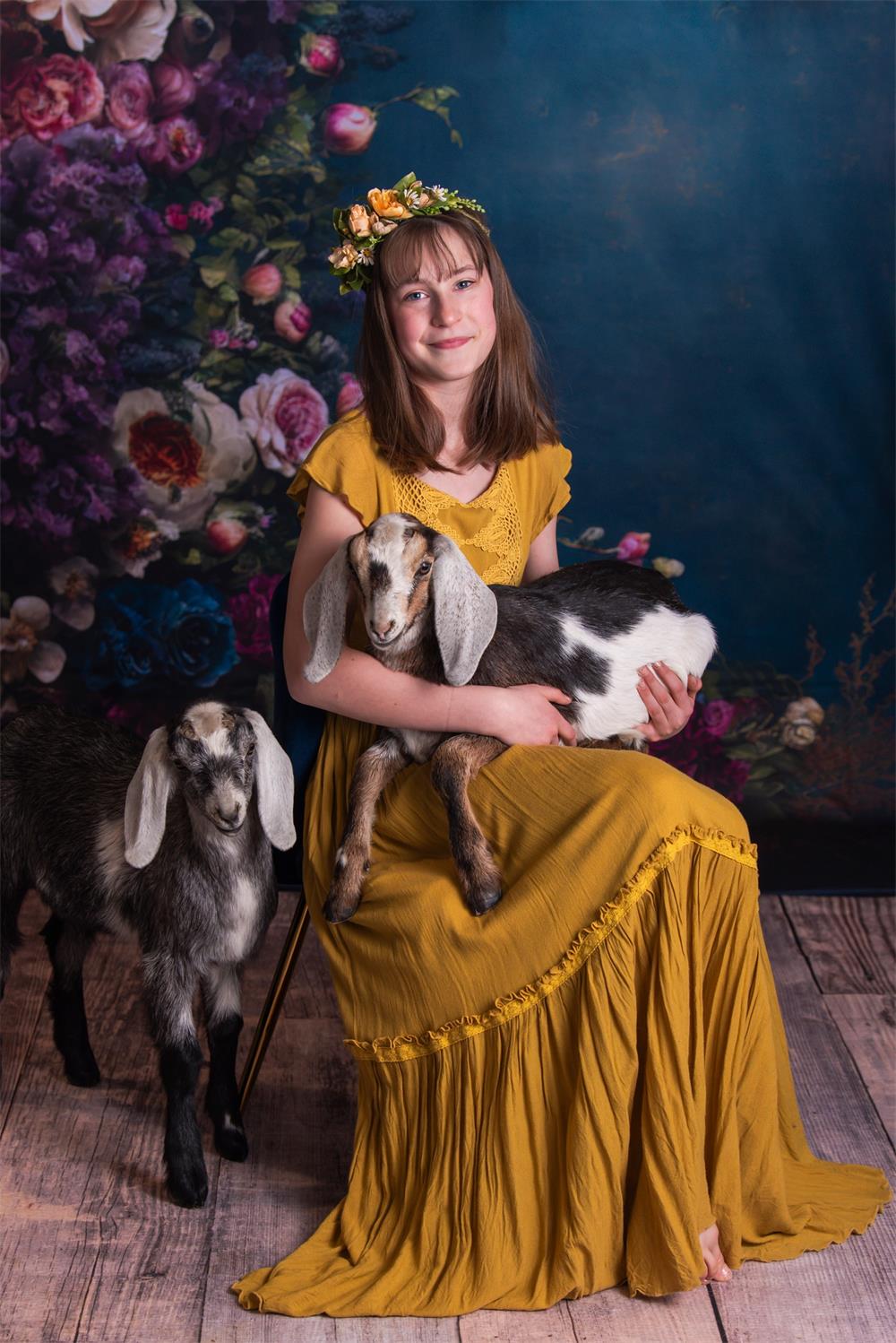 Kate Spring Fine Art Oil Painterly Floral Dark Teal Fleece Backdrop Designed by Mini MakeBelieve -UK