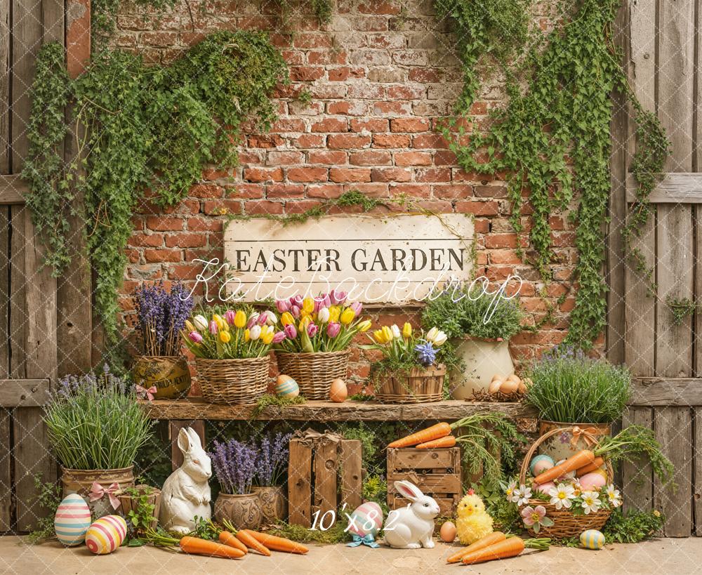 Kate Easter Garden Brick Wall Carrots Bunnies Backdrop Designed by Emetselch -UK