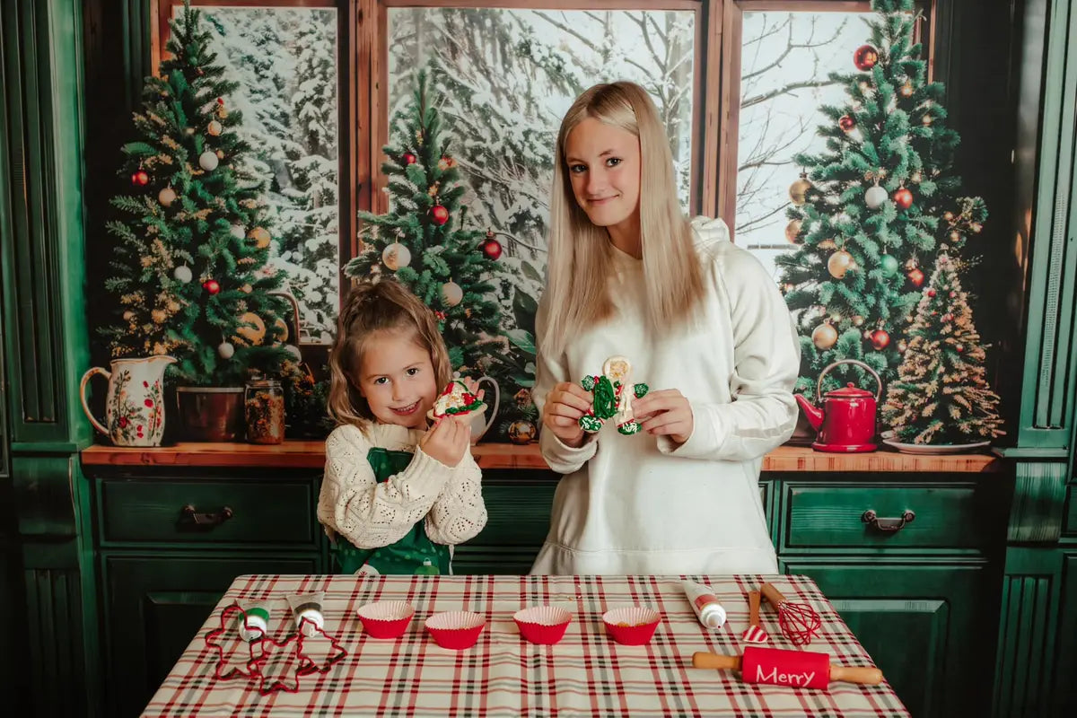 Kate Dark Green Retro Christmas Kitchen Backdrop Designed by Emetselch