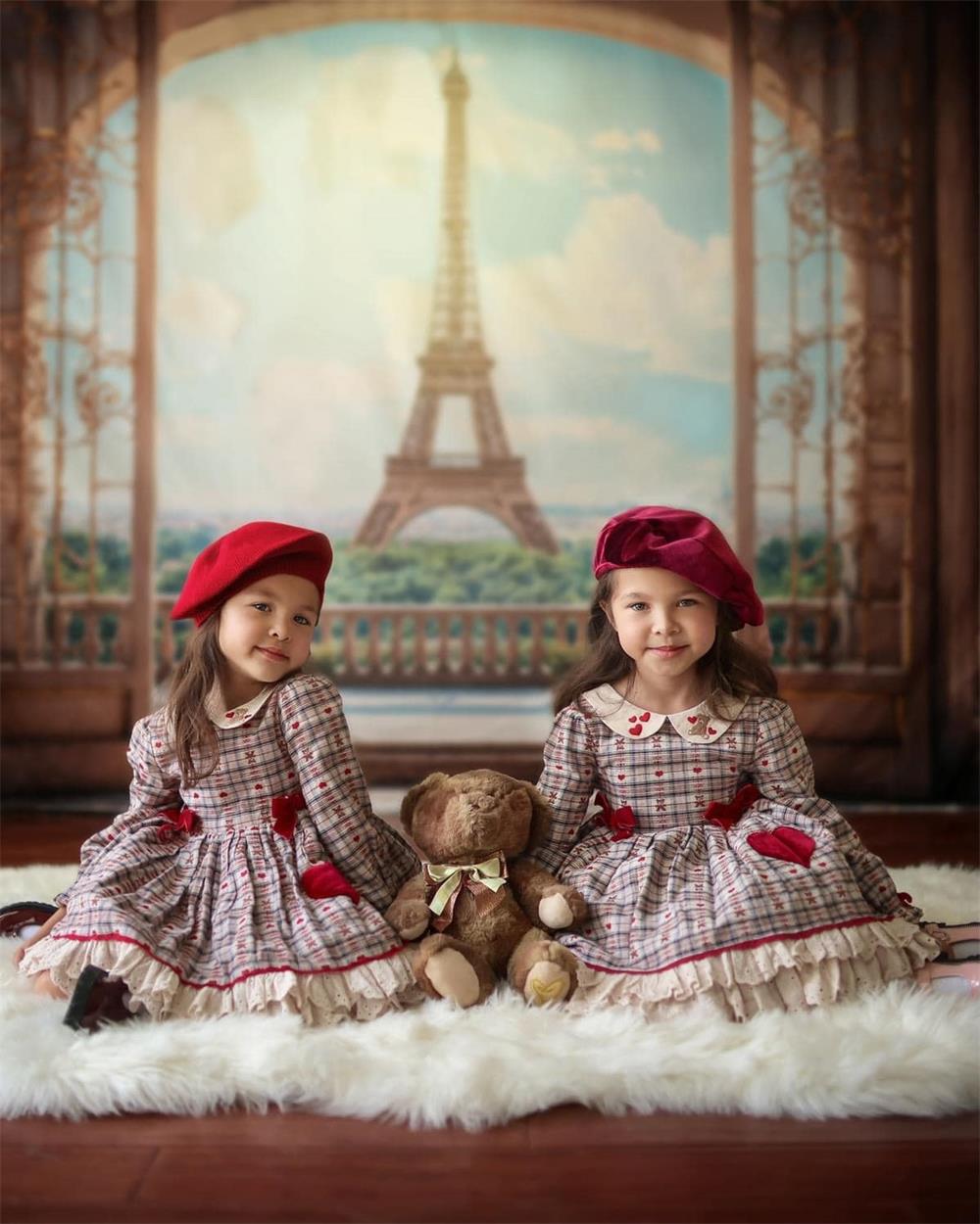 Kate Spring Retro Beige Balcony Paris Tower Backdrop Designed by Emetselch -UK