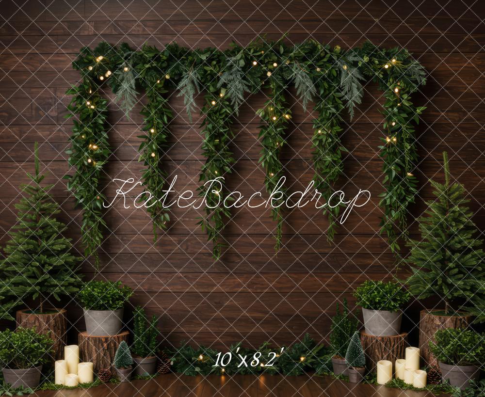 Kate Christmas Garland Candles Wood Texture Backdrop Designed by Patty Robert