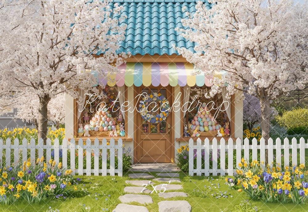 Kate Easter Bunny Eggs Store Blossom Trees Backdrop Designed by Emetselch