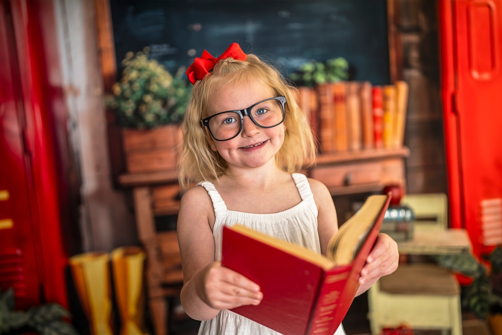 Kate Back to School Red Locker Blackboard Backdrop Designed by Emetselch -UK