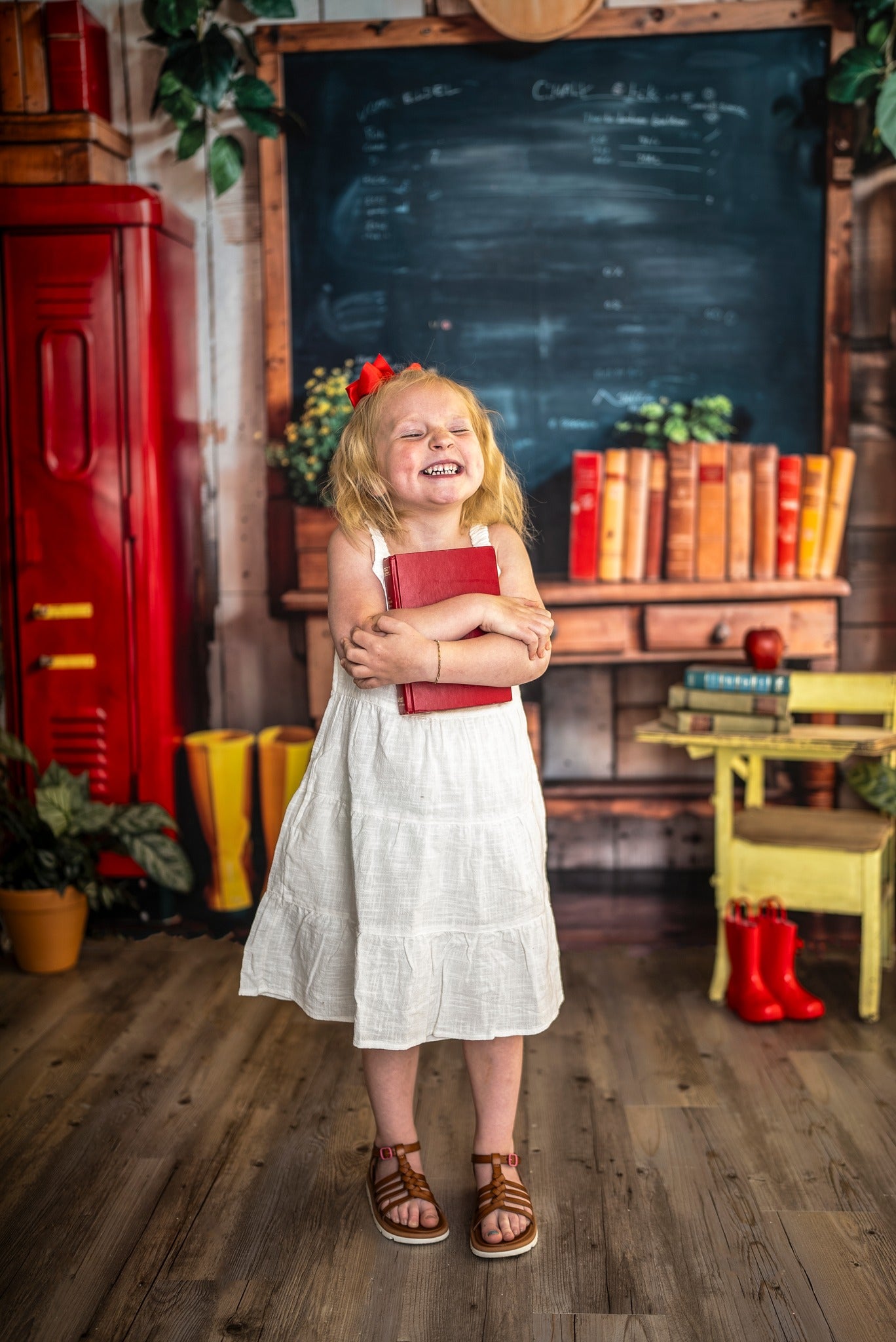 Kate Back to School Red Locker Blackboard Backdrop Designed by Emetselch -UK