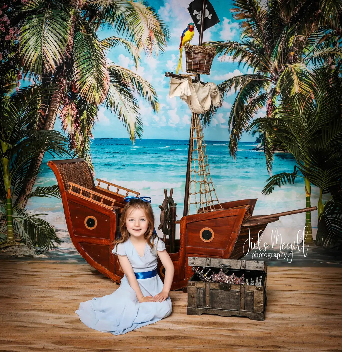 Kate Summer Seaside Beach Trees Blue Sky Backdrop Designed by Emetselch -UK