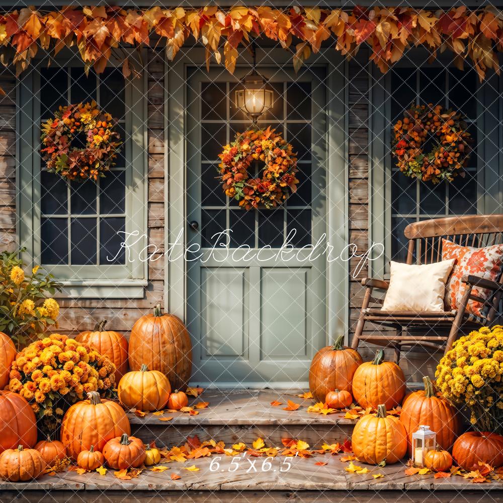 Kate Autumn Yard Pumpkin Wooden House Backdrop Designed by Chain Photography -UK