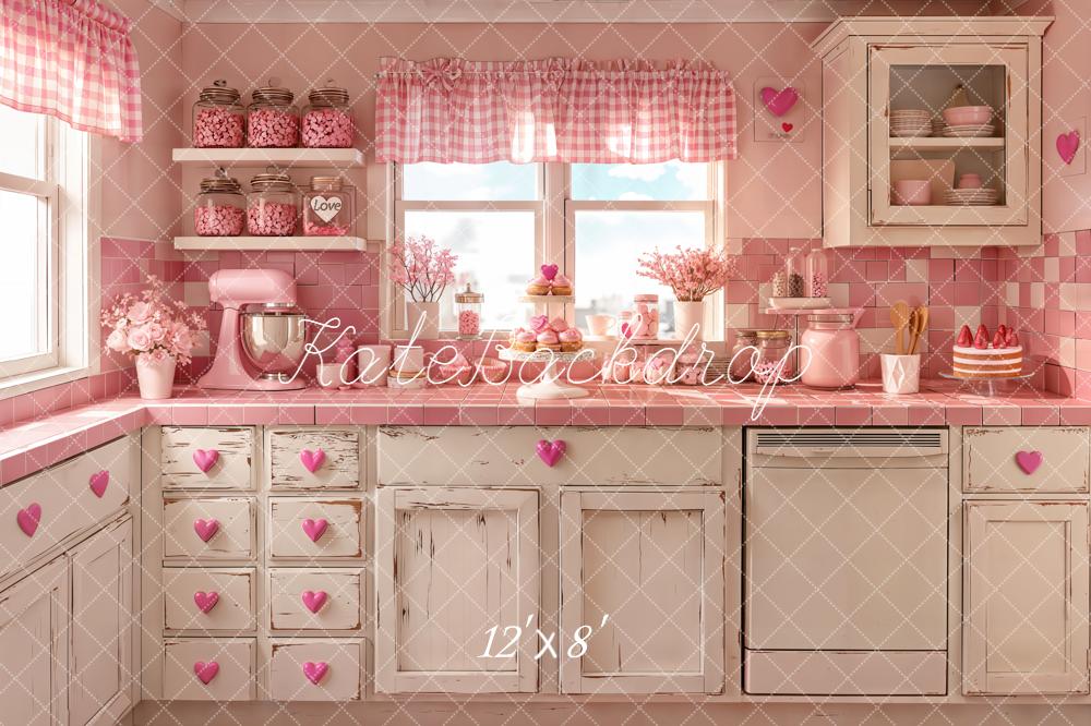 Kate Valentine Pink Retro Kitchen Fleece Backdrop Designed by Emetselch